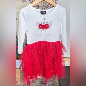 Lilt girl's long-sleeved dress with a unicorn design and a red tutu skirt